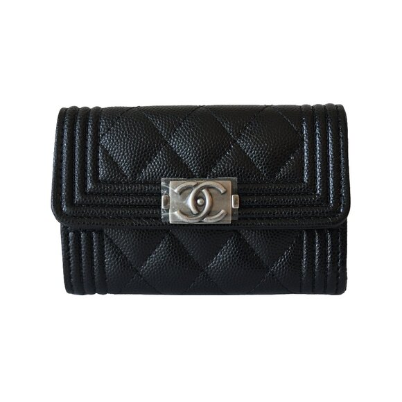 Chanel CC Caviar Quilted Le Boy Flap Card Holder Black - Picture 1 of 2